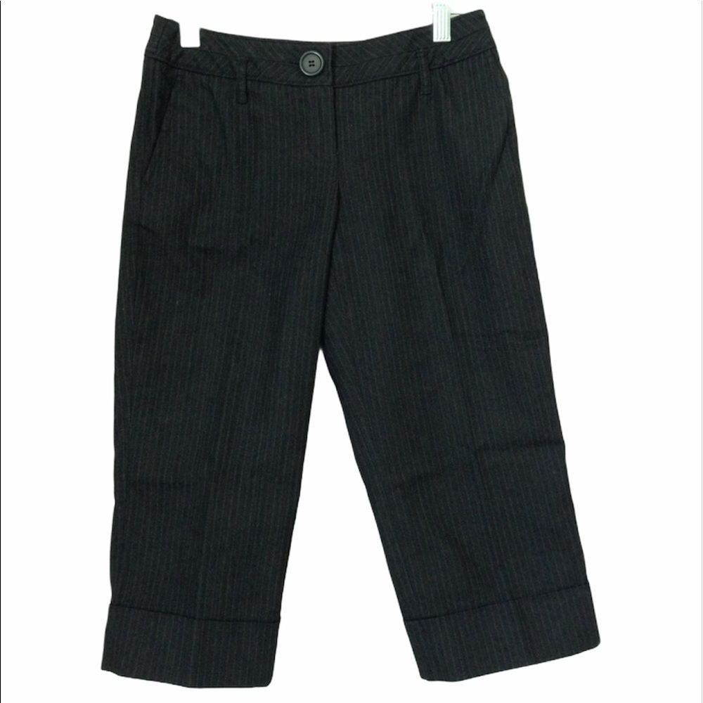 LOFT Petite Marisa 3/4 Length Pin Striped Pants Black Sz 00P
